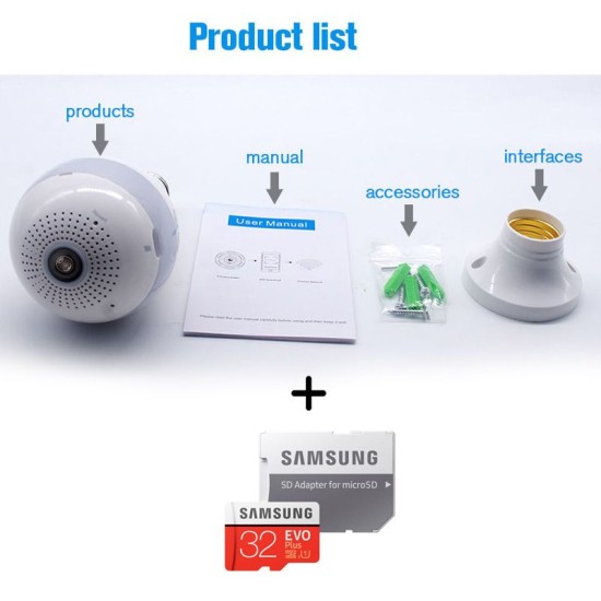 360 degree Wireless IP Camera Bulb+32GB SD