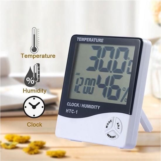 Indoor Outdoor hygrometer thermometer Weather Station with Clock, HTC-2 