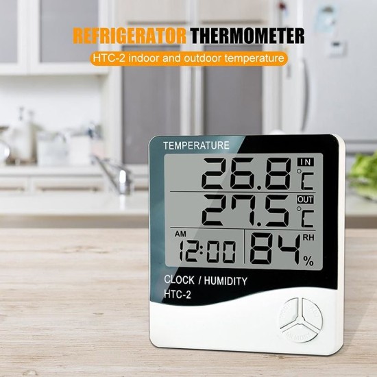 Indoor Outdoor hygrometer thermometer Weather Station with Clock, HTC-2 