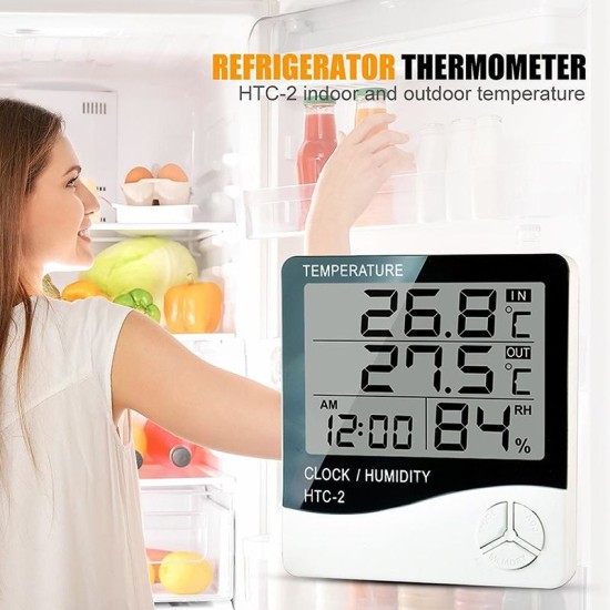 Indoor Outdoor hygrometer thermometer Weather Station with Clock, HTC-2 