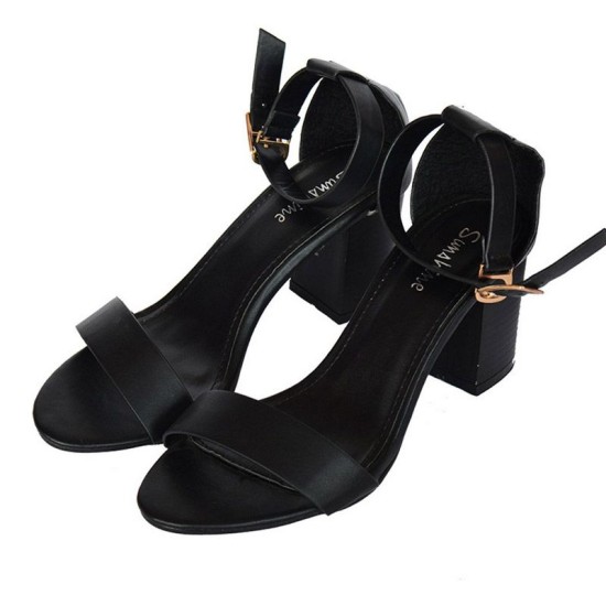 Sunshine Ladies Black Block Heeled Sandals