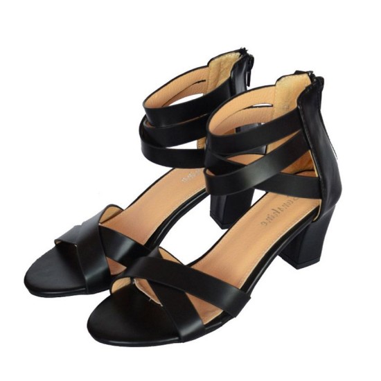 Sunshine Ladies Black Block Zip up Heeled Sandals