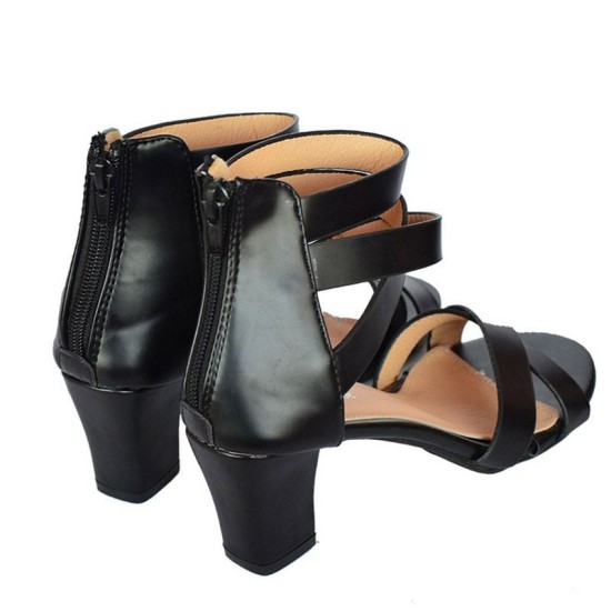 Sunshine Ladies Black Block Zip up Heeled Sandals
