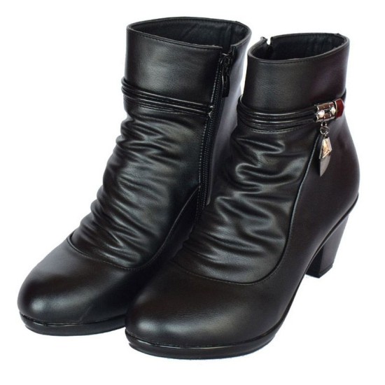 Sunshine Ladies Leather Black Ankle Boots