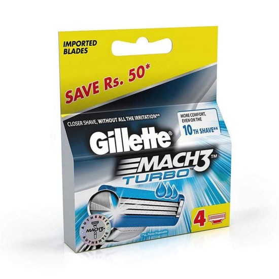 Gillette Mach 3 Turbo Manual Shaving Razor Blades 4s Cartridge