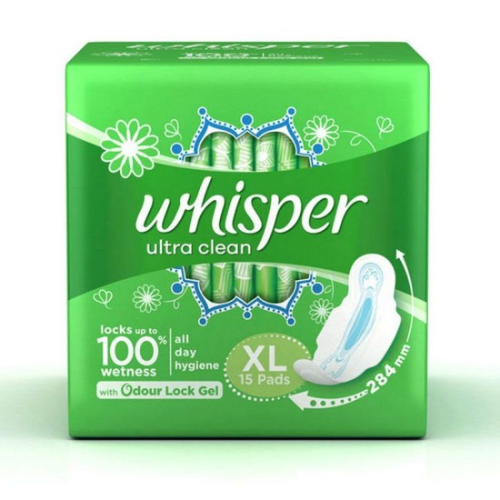 Whisper Ultra Clean Sanitary Pads XL 15 Count