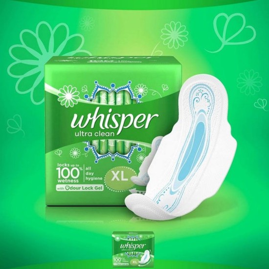 Whisper Ultra Clean Sanitary Pads XL 8 Count