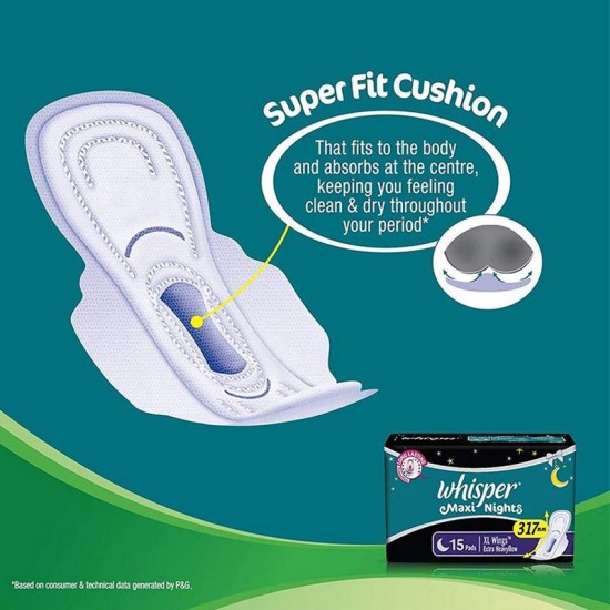 Whisper Maxi Overnight Sanitary Pads - XL Wings 7 Count