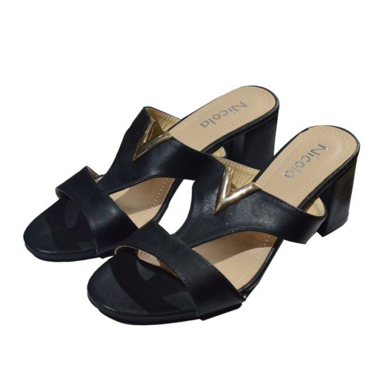 Black Slip on Heel Sandals