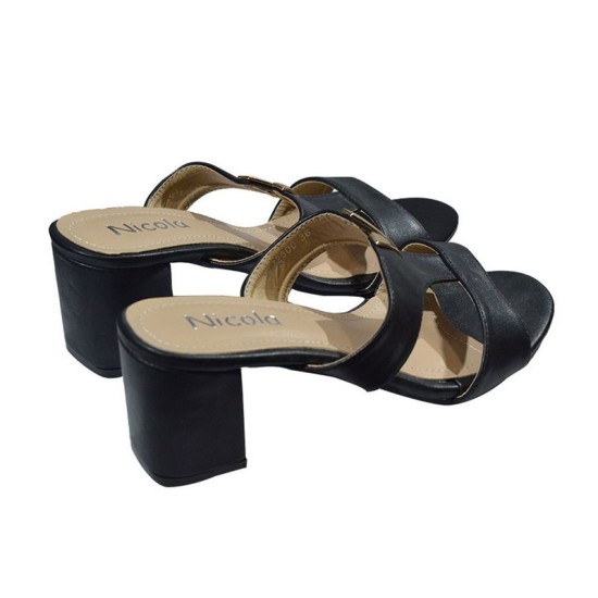 Black Slip on Heel Sandals