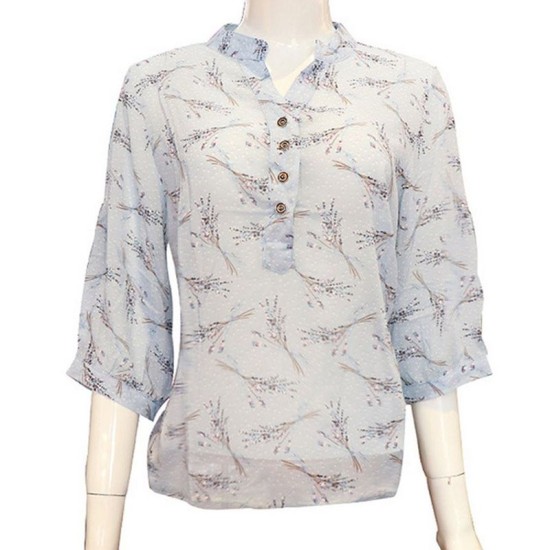 Women Chiffon Floral Printed Blue Shirt