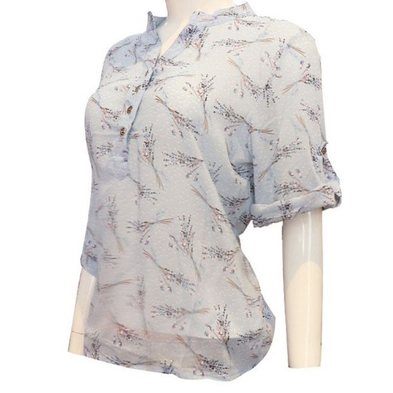 Women Chiffon Floral Printed Blue Shirt