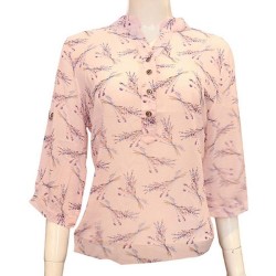 Women Chiffon Floral Printed Pink Shirt Women Chiffon Floral Printed Pink Shirt