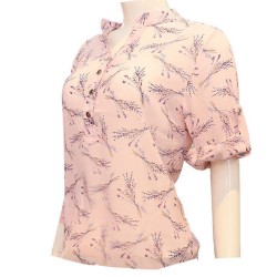 Women Chiffon Floral Printed Pink Shirt Women Chiffon Floral Printed Pink Shirt