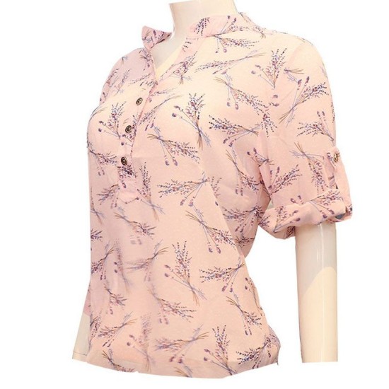 Women Chiffon Floral Printed Pink Shirt