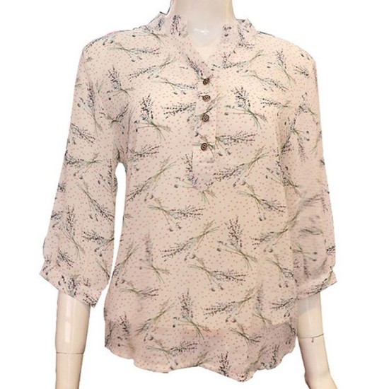 Women Chiffon Floral Printed White Shirt