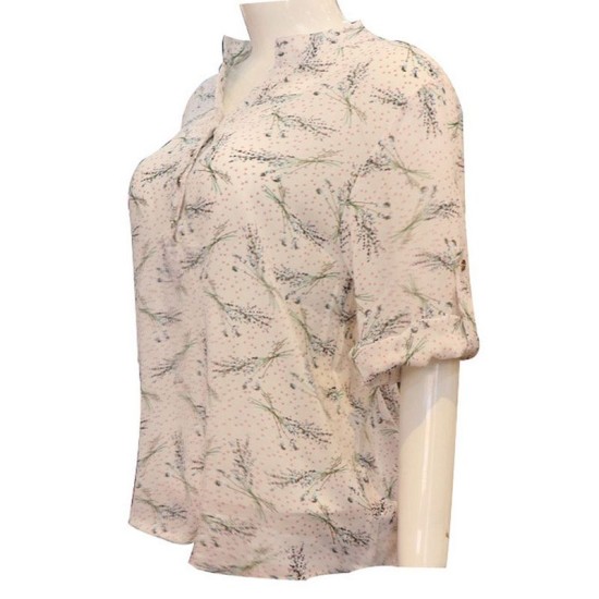 Women Chiffon Floral Printed White Shirt